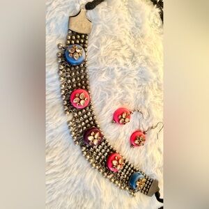 Elegant Multicolor Beaded Chocker Necklace and Earring Set